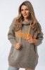 Luźny sweter damski typu bluza z kapturem Bonjour mocca